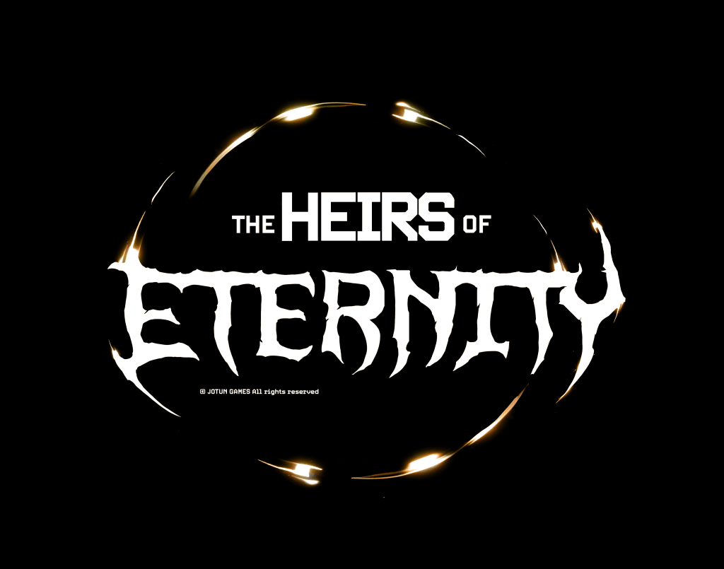 Logo for 'The Heirs of Eternity' featuring bold, stylized typography with a glowing effect on a black background.